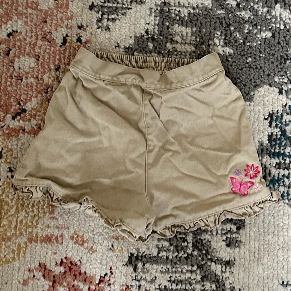 Vintage 24m Girl Ruffle Khaki Shorts Butterfly Flower Embroidered Elasticized